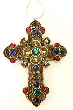 Vintage  BYZANTINE EMBLEM Jeweled Cross Ornament 5”x4” Beautiful picture