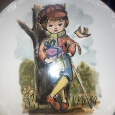 Vintage porcelain wall plate BOY in Cap & Knickers w Gift, by NEVCO Japan, 7.25