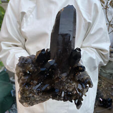 9.6lb Large Natural Black Smoky Quartz Crystal Cluster Raw Mineral Specimen picture