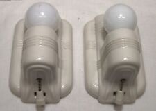 Antique Porcelain Sconce Pair Vtg Light Fixture Bathroom Art 2 Rewired USA #F15 picture