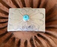 Native American Sterling Turquoise Pill Box Snuff Navajo Indian Signed Silver  picture