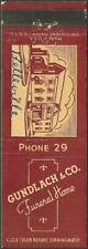 early funeral home ~ GUNDLACH & CO. ~ matchbook cover BELLEVILLE, IL illinois picture