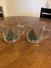 Pair Vintage 70s Luminarc Glass Christmas Tree Mug Cup picture