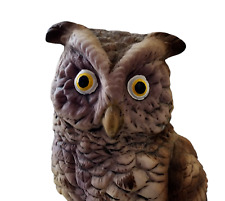 Vintage Lefton Owl Statue Brown Ceramic Figurine Yellow Eye Spooky Bird picture