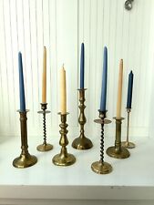 Set Of 6 Vintage Brass Candlestick Holders Made In India picture