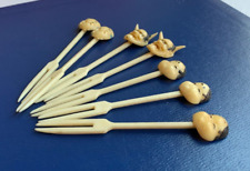 Vintage Japan Kabuki Theater Masks Appetizers Cocktail Celluloid Forks Set of 7 picture