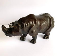 Vintage Glass Eyes Leather Wrapped Rhino Sculpture Figure 13