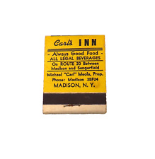 Vintage 1940s/1950s Carl's Inn Madison NY Full Matchbook Unstruck picture
