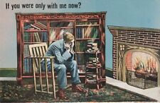 Postcard Lot of 2 Romance Man Woman's Face in Fireplace Lonesome Without You DB picture