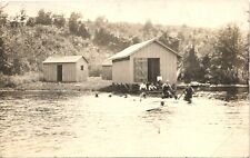 LAKE SCENE original real photo postcard rppc SWIMMING IN WATER C1910 picture