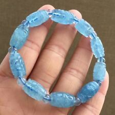 Genuine Natural Blue Aquamarine Gems Stretch Clear Beads Bracelet 14x10mm AAAA picture