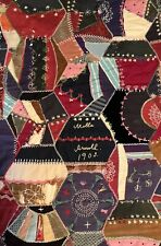 Antique 1903 Crazy Quilt-Signed-Silk-Velvet-Cotton-Embroidered Hexagons 72 x72 picture