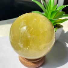 1.44LB Natural Citrine Calcite Quartz Yellow Crystal Sphere Ball Healing+Stand picture