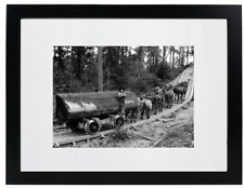1902 Horse Logging Wagon on Railway Vintage Matted & Framed Picture Photo picture