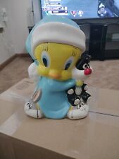 Vintage Gibson Looney Tunes Tweety Bird Sylvester Ceramic Cookie Jar Small Chip picture