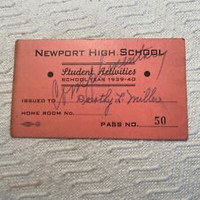 1939 NEWPORT HIGH SCHOOL STUDENT ACTIVITIES CARD, NEWPORT, KY Home Room Pass #50 picture