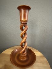 Vintage Twisted Wood Tone Plastic Candlestick Made in Italy Candle Holder picture