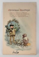 Christmas Post Card J.P. 1917 Embossed Children Sledding In The Snow Unposted picture
