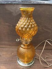 Vintage Amber Brown Glass Electric Hurricane Style Table Lamp picture