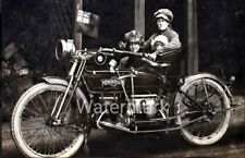 Vintage 1920's Black & White Reprint Photo Woman, Children Henderson Motorcycle picture