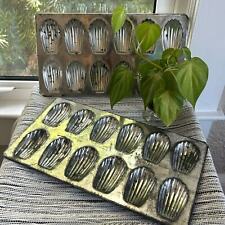 Vintage French Madeleine Tin Pan Set of 2- Made in France, Sea Shell Scalloped  picture