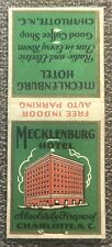 Vintage Mecklenburg Hotel Matchbook Cover, Charlotte, N.C. picture