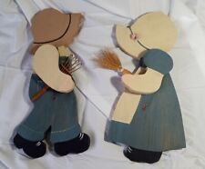 Vtg Amish Set Of Girl & Boy Swings Carved Wooden Yard Porch Decor picture
