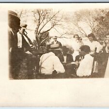 c1910s Fun Party Outdoors RPPC Card Playing Table Friend Boy Girl Men Women A255 picture