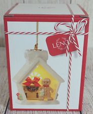 Lenox Light Up Gingerbread House Scene Ornament White Porcelain 4.25