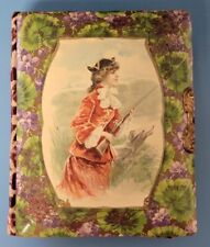 Antique Victorian Celluloid Cover Girl Hunting W Rifle & Dog Photo Album  RARE picture