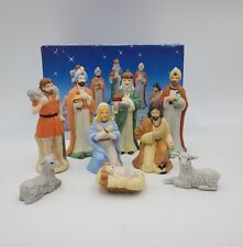 Vintage Brinn's 9 Piece Nativity Set Porcelain Holy Family Jesus Box picture