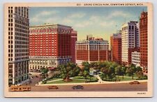 c1940s~Detroit Michigan MI~Grand Circus Park~Downtown~Vintage VTG Postcard picture