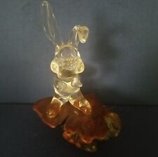 Vtg Hand Made Glass Bunny On Wood Base picture