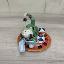 Amy Lacombe Whimsiclay Lucky #13067 Green Cat Figurine Roulette Gambling Casino picture