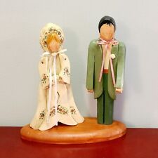 RARE Folk Art Primitive Rustic Hand Crafted Wooden Traditional Bride and Groom picture
