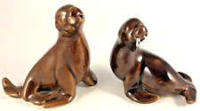 Vintage Mid Century Brown Sea Lion Seal Whiskers Salt and Pepper Shakers        picture