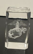 [USMC] UNITED STATES MARINE CORPS, [3-D] IMAGE, CRYSTAL GLASS PAPERWEIGHT, VINT. picture