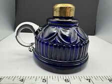 Antique Blue Glass Finger Oil Lamp With Clear Applied Handle, Unique And Rare picture