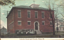 antique      OLNEY     Illinois IL    Catholic Church School    postcard picture