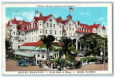 1934 Hotel Halcyon Spends Summer Restaurant Crowds Entrance Miami FL Postcard picture