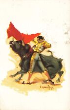 Postcard Mexican Bullfighter Pase de Pecho Chest Pass Corrida ¡Ole Matador Cape picture