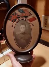 Antique  Unique & Rare World War I Picture Of Soldier In Metal Round  Frame picture