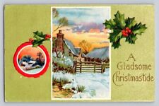 c1913 Picturesque House Holly Snow Rural  Embossed Christmas P286 picture
