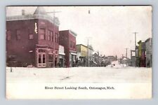 Ontonagon MI-Michigan, River Street Looking South, Vintage c1908 Postcard picture