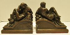 Antique Pair of Armor Bronze Night and Day Bookends after Michelangelo c. 1920's picture