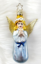 Vintage Inge Glas German Blue Praying Angel Glass Christmas Ornament picture