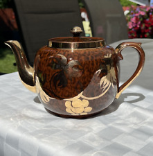 Vintage Gibsons England Tea Pot Beautiful Redware Brown Handpainted Gold Accents picture