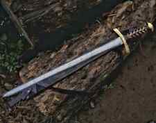 Custom Handmade Damascus Full Tang Beautifull Viking Sword With Leather Cover picture