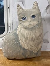 Vintage Cat Shaped Pillow Handmade Blue Eyes 70’s Toss Pillow picture