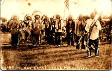 Antique RPPC Photo Postcard Ponca City, Oklahoma Indian War Dance 1914 Flag picture